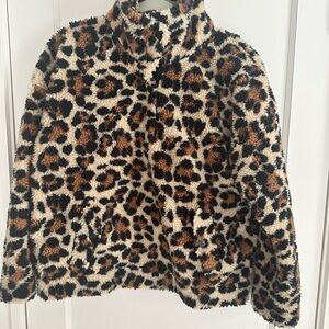 J. Crew Black Leopard Fleece Pullover